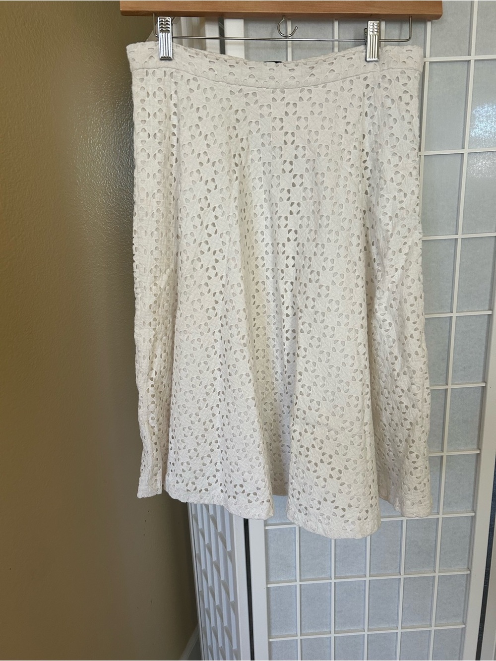 Ann Taylor Cream Eyelet Midi Skirt
